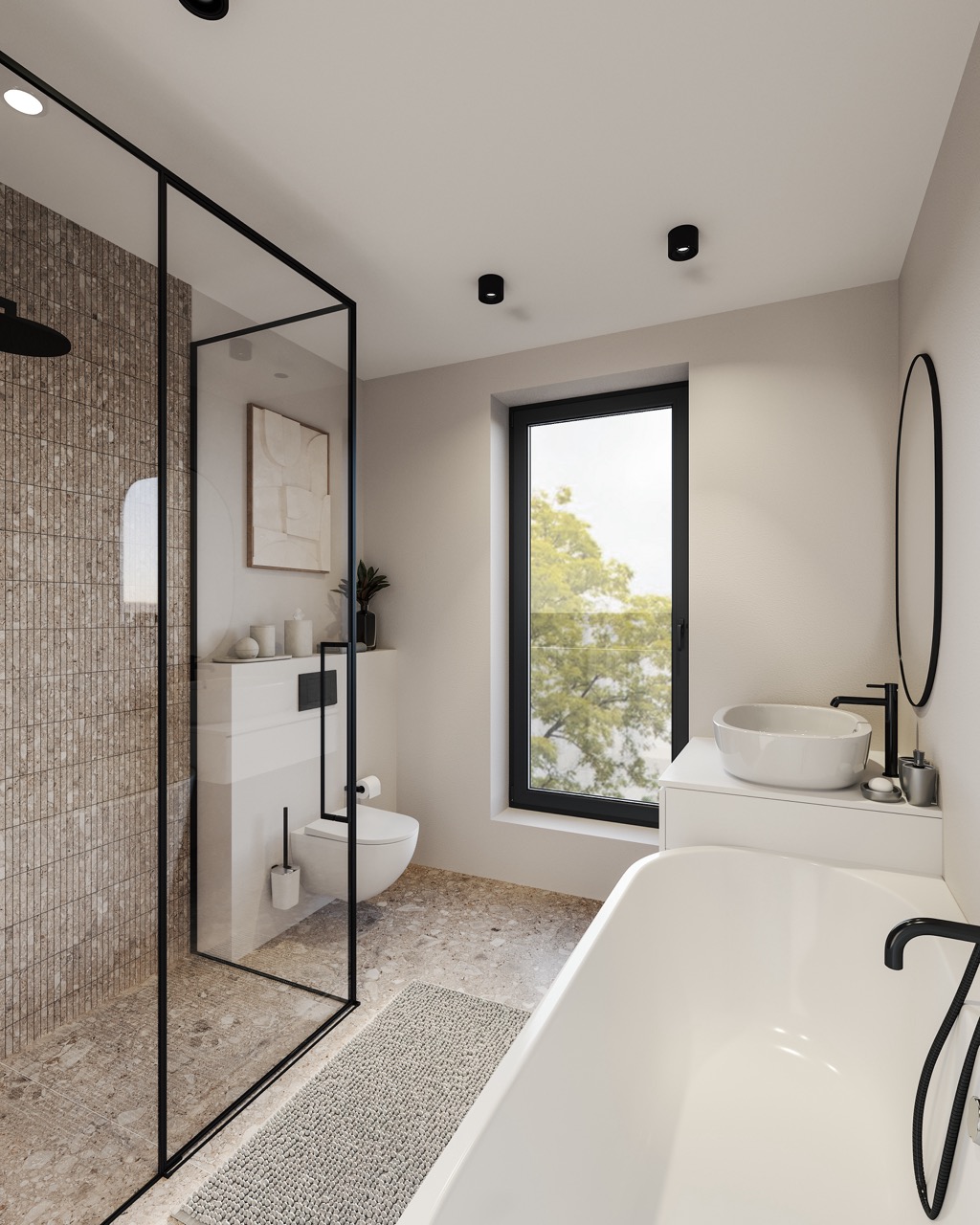 Badezimmer mit freistehender Wanne